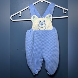 Quilted Light Blue Bear Applique Kids Overalls
